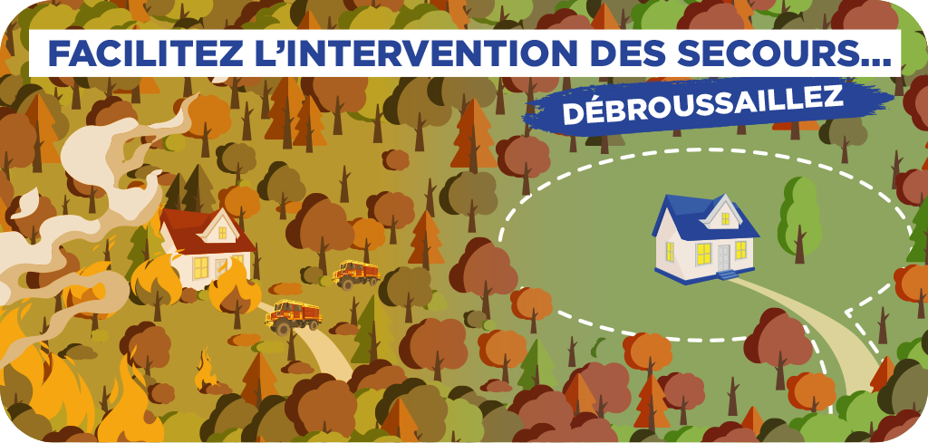 Inforgraphie illustration incitation a débrousailler sa propriété pour lutter contre les feux de forêts